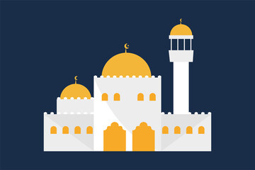Muslim mosque building flat design. Flat with simple objects. Vector cartoon design. Beautiful Muslim temple icon illustration.