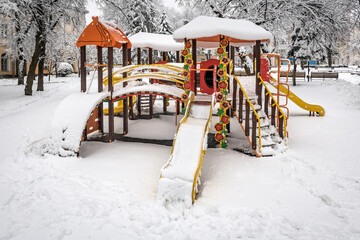 snowy children playground