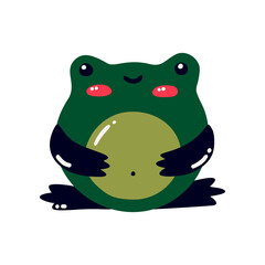 Cute green frog. Flat vector illustration of a frog. Baby frog isolated on a white background.