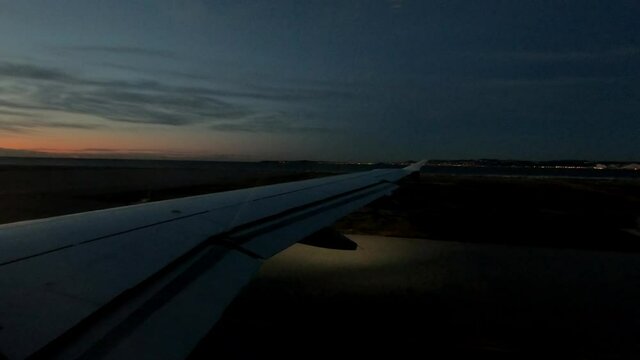 take off during sunrise from Nice airport in French Riviera France