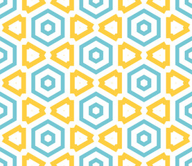 Abstract fantasy thin line hexagon, triangle geometric seamless pattern. Creative mosaic, tile background.