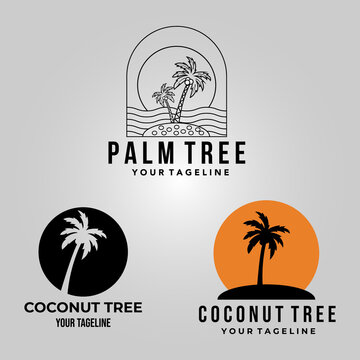 set palm tree logo icon minimalist illustration design creative