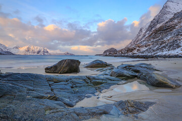 View from Haukland Beach at Sunrise, Lofoten, Norway