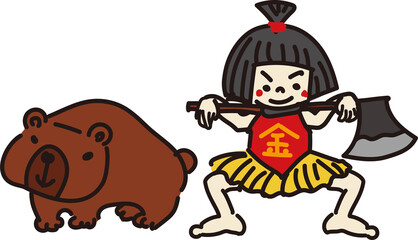 童話　金太郎と熊のイラスト