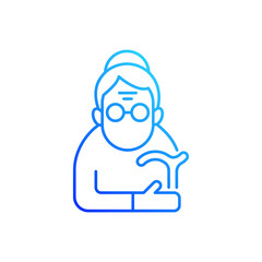 Female pensioner gradient linear vector icon. Senile woman. Old-old age. Aging process. Person aged 90-and-older. Thin line color symbols. Modern style pictogram. Vector isolated outline drawing