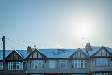 Terraced houses under snow in england uk