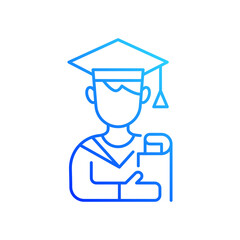 Male student gradient linear vector icon. Early adulthood. Establishing identity. Pursuing education. Thin line color symbols. Modern style pictogram. Vector isolated outline drawing