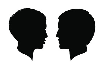 Man and woman heads silhouettes. Male and female profiles isolated on white background. Human heads symbols. Vector illustration