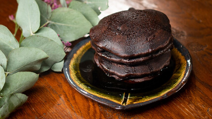 pancakes chocolate sweet maple syrup