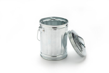 Steel trash can isolate on white background. Object.