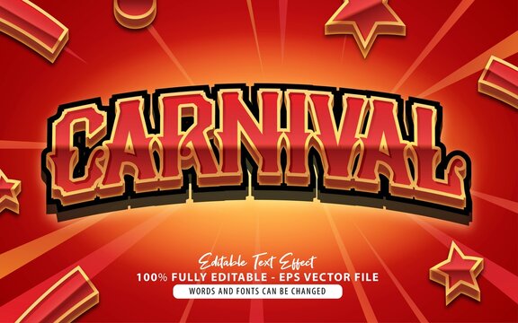 Carnival, 3d modern cartoon red style editable text effect Premium Vector