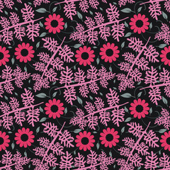 Seamless decorative  pattern with plant and flowers, workpiece for your design. Flowers elements and motifs. Decor for textile and print design. Vector.	