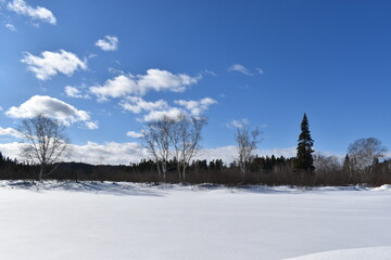 The black river in winter under a blue sky, Québec