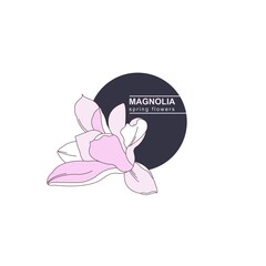 Spring flowers. Emblem with magnolia flowers.  Vector illustration.