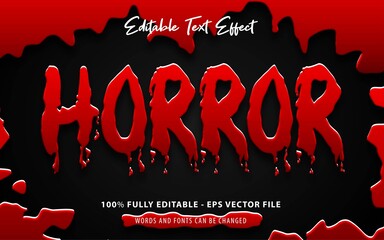 Horror, 3d creepy red blood style editable text effect Premium Vector