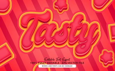 Tasty, 3d modern red and yellow style editable text effect Premium Vector