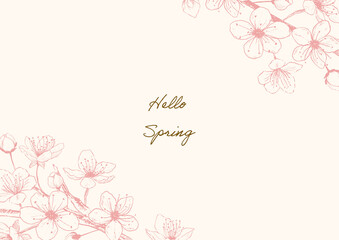 hand drawn cherry blossoms flower pink frame, spring vector design for message card.