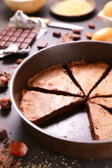 chocolate cake with ingredient- top view