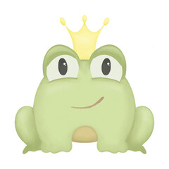Cute frog prince with a crown on its head illustration