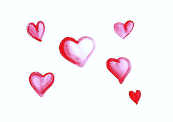 Watercolor paint of multi heart,on white paper,