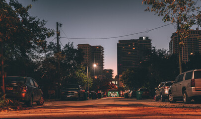 street lights night brightening buildings midtown miami florida power lines