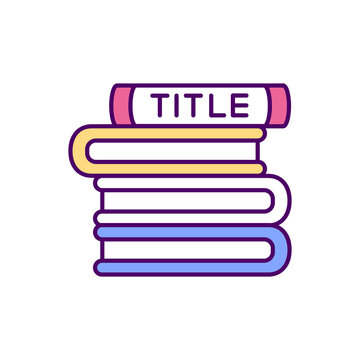 Stack of books with title RGB color icon. Free access to knowledge. Information availability. Preservation and conservation of books. Archive of different types of books. Isolated vector illustration