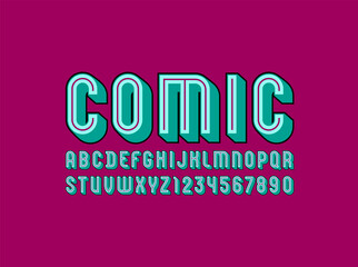 3D Font, trendy bright alphabet, retro condensed letters and numbers with line,, vector illustration 10eps