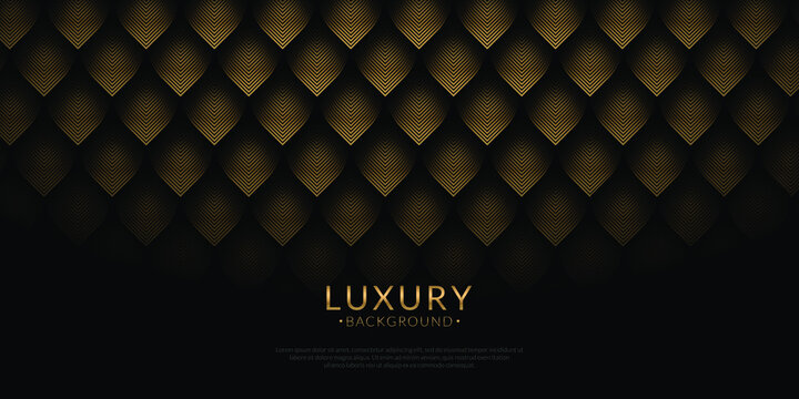 Luxury dark and gold background combine with curve pattern element. Vector abstract luxury backgrounds for poster, flyer, digital board and concept design. Gold text. Golden feather concept.