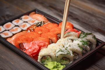 sushi set chopsticks meal japanese food delicacy
