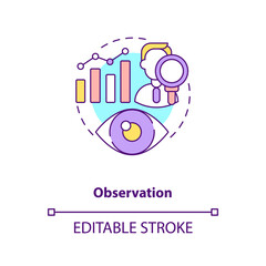 Making observation concept icon. Formulating hypotheses and experiments idea thin line illustration. Qualitative and quantitative. Vector isolated outline RGB color drawing. Editable stroke
