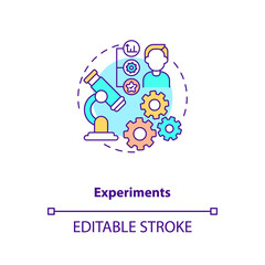 Experiments concept icon. Research conducted with scientific approaches idea thin line illustration. Experimental methods. Vector isolated outline RGB color drawing. Editable stroke