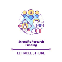 Scientific research funding concept icon. Sponsorships idea thin line illustration. Financing of scientific developments. Vector isolated outline RGB color drawing. Editable stroke