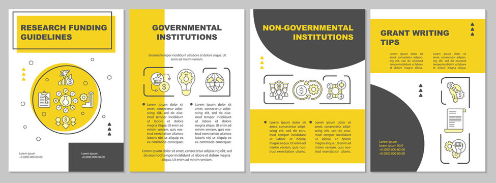 Research funding guidelines brochure template. Non governmental. Flyer, booklet, leaflet print, cover design with linear icons. Vector layouts for magazines, annual reports, advertising posters
