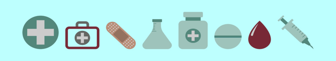 set of medical cartoon icon design template with various models. vector illustration isolated on blue background