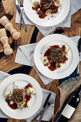 Gourmet appetizer: Beautifully decorated catering banquet foie gras with berries