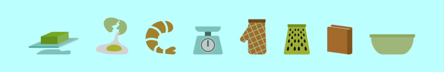 set of cooking tools cartoon icon design template with various models. vector illustration isolated on blue background