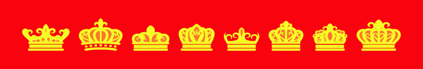 set of crown cartoon icon design template with various models. vector illustration isolated on red background