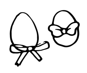 vector isolated set of eggs with bows hand drawn in doodle style with black line on white background for packaging label design template