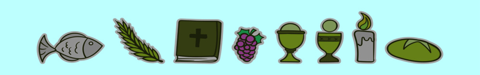 Fototapeta premium set of christian cartoon icon design template with various models. vector illustration isolated on blue background