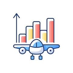 Aviation analytics RGB color icon. Civil aviation management. Service quality improvement. Airlines management improvement. Company budget optimization. Isolated vector illustration
