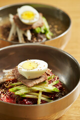 spicy buckwheat noodles and various vegetables