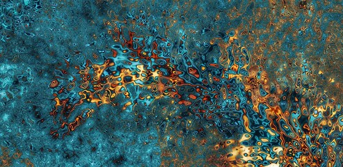 Fototapeta na wymiar Abstract Teal & Gold Psychedelic Fractal Galaxy - a beautiful and dazzling array of liquid fractals in a mesmerizing scene.