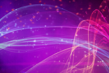 Fototapeta premium Abstract purple background with curving graphic stripes. Colored blurred lines with bokeh spots.