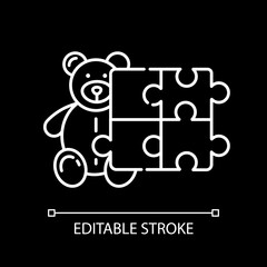 Toys and hobbies white linear icon for dark theme. Products for babies, children. Kids game. Thin line customizable illustration. Isolated vector contour symbol for night mode. Editable stroke