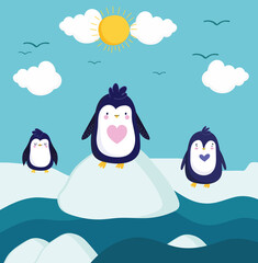 penguins winter landscape