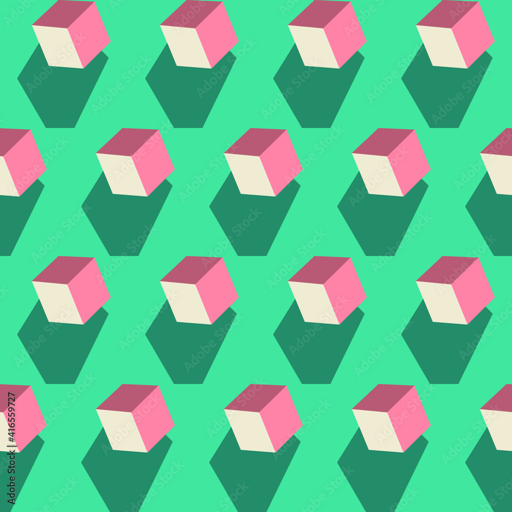 Poster spring seamless geometric pattern with the image of cubes, constructor. vector design for web banner