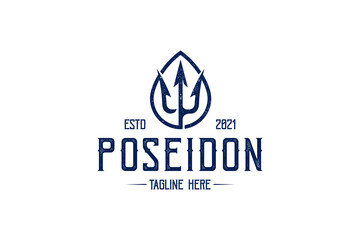 Poseidon Trident Vintage Logo Template