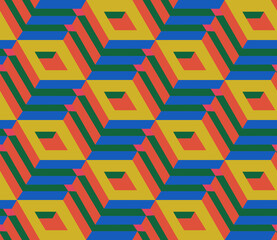 Spring seamless geometric pattern with the image of engineering structures, stairs, steps. Vector design for web banner, business presentation, brand package, fabric, print, wallpaper, postcard.