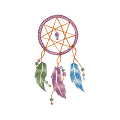 Watercolor hand drawn feather dreamcatcher