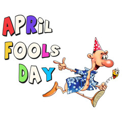 April Fools Day. Running prankster. Illustration for print.